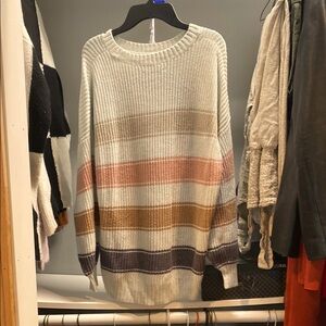 Hollister White and Pink Crew Neck Sweater